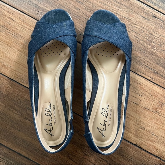 Abella Denim Open Toe Wedge Sandals Espadrille Comfort Size 8.5 Coastal Beachy - Picture 4 of 10